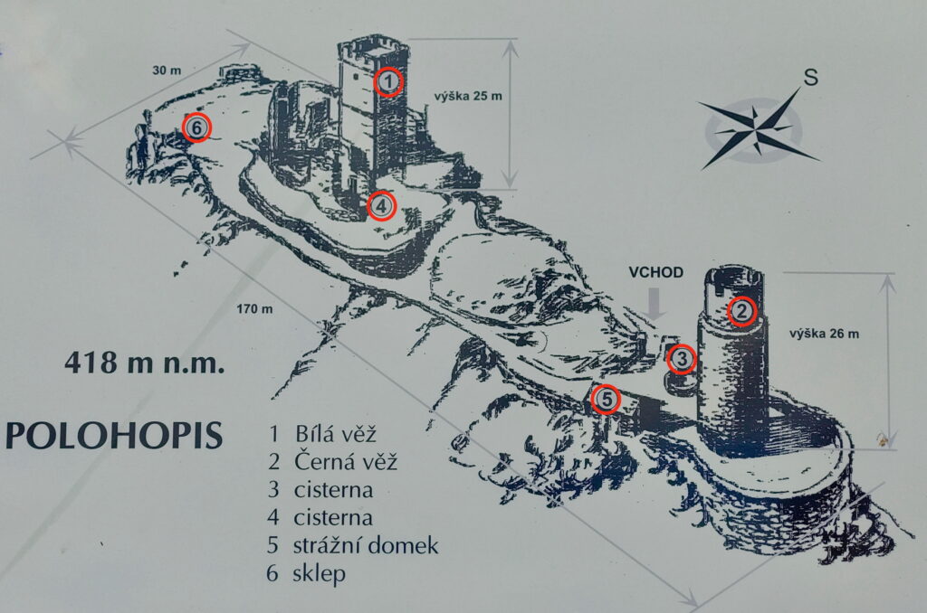 Plan and diagram of Hazmburg castle.