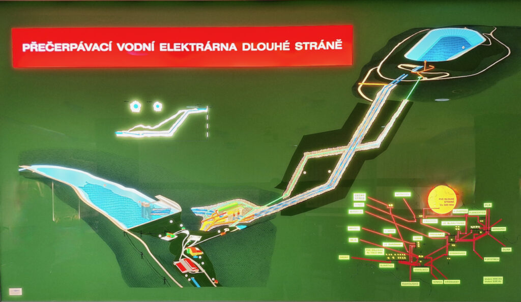 Dlouhé stráně - diagram of the power plant and water reservoirs